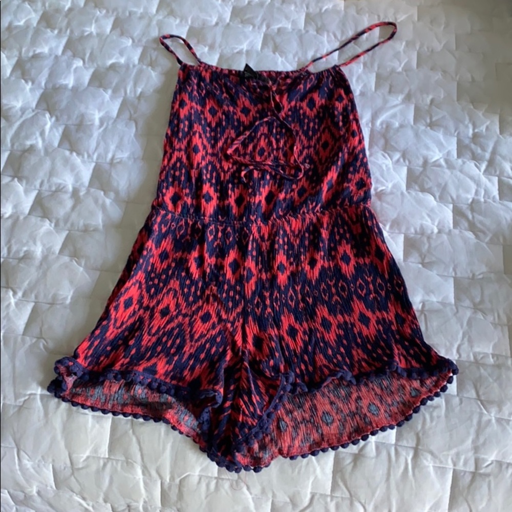 Navy and coral romper